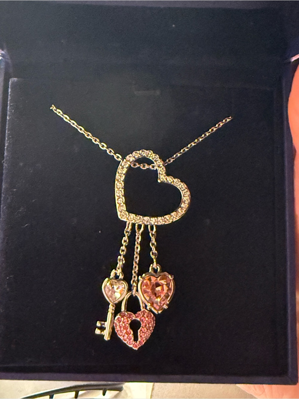 Swarovski Gold Heart Pendant Necklace with Pink Crystals